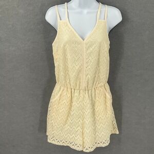 Xhilaration Women's Ivory Lace Romper Lined Strappy V-Neck Sz XS Festival Boho